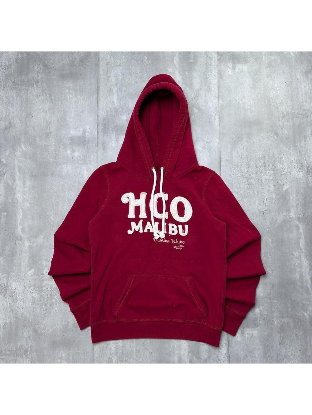 Y2K Burgundy Hollister Malibu Surf Grunge Boxy Hoodie